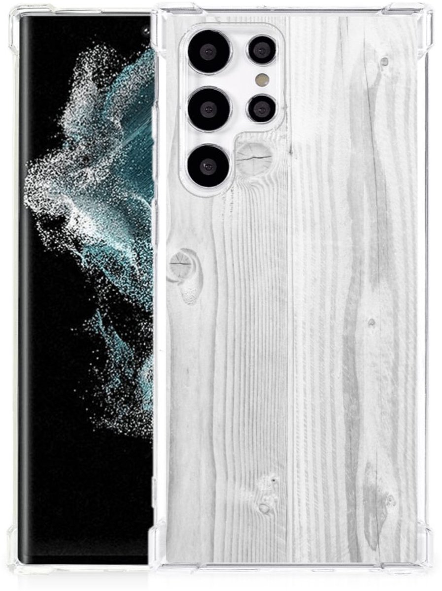 Samsung Galaxy S22 Ultra Stevig Telefoonhoesje White Wood