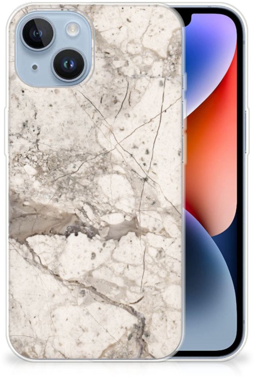 Back Cover voor Apple iPhone 14 TPU Siliconen Hoesje Marmer Beige