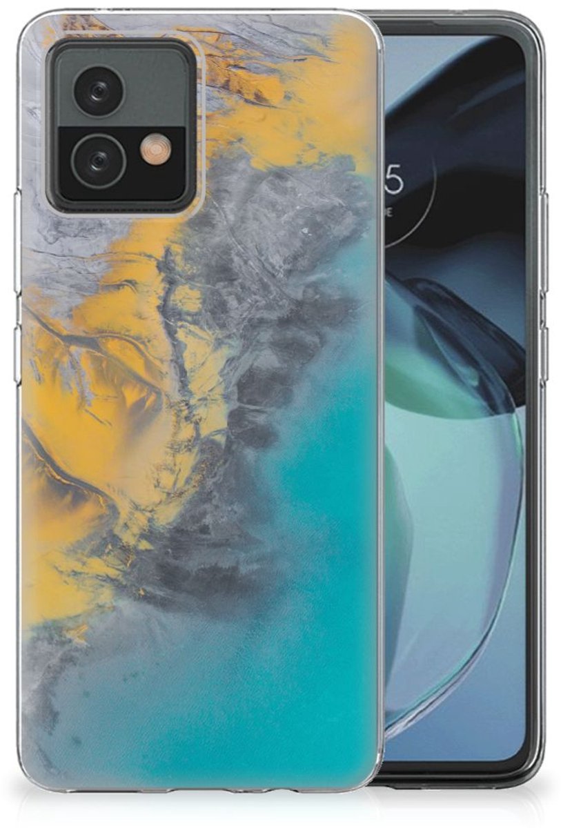 Back Cover voor Motorola Moto G72 TPU Siliconen Hoesje Marble Blue Gold
