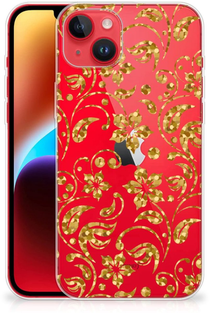 Back Cover voor iPhone 14 Plus TPU Case Gouden Bloemen