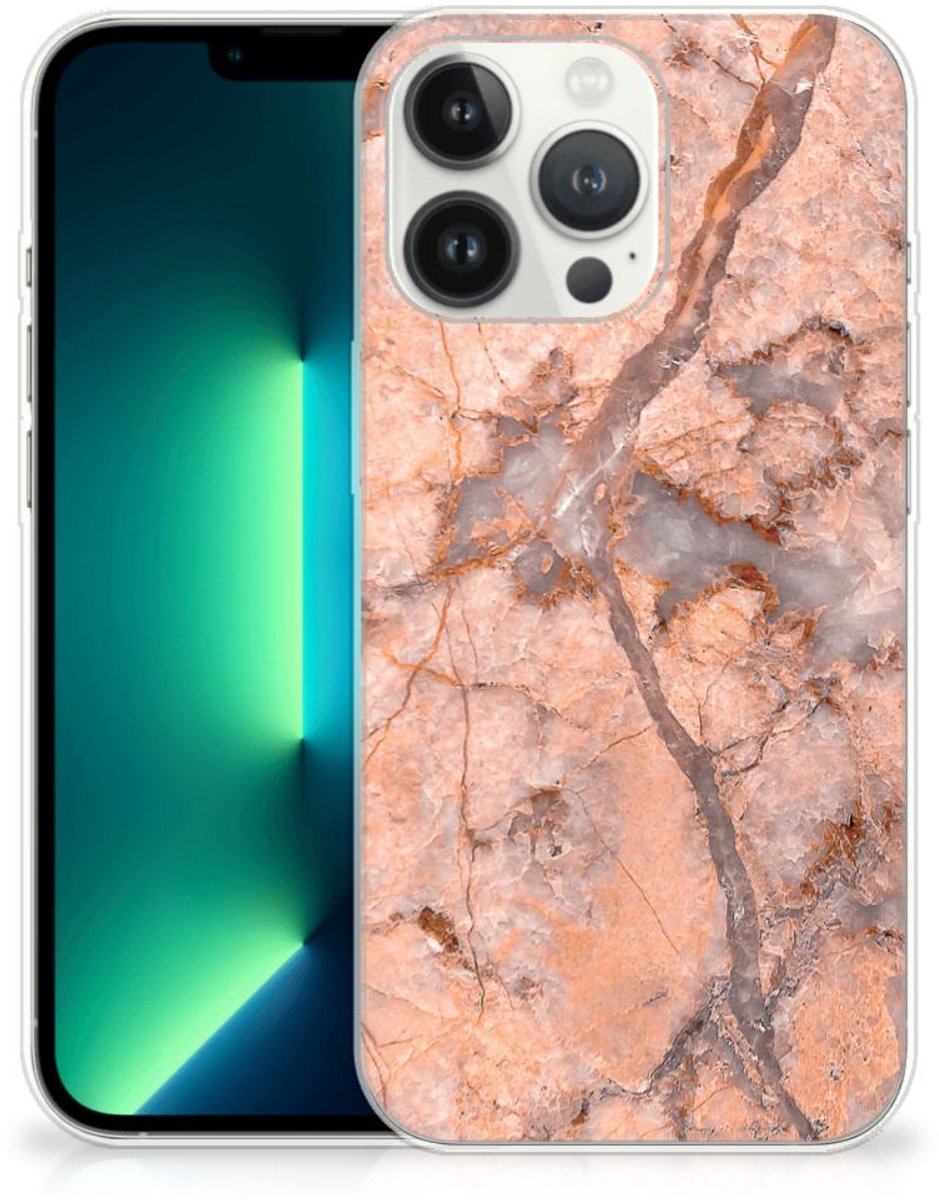 iPhone 13 Pro Max TPU Siliconen Hoesje Marmer Oranje