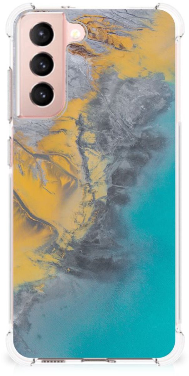 Samsung Galaxy S21 FE Anti-Shock Hoesje Marble Blue Gold