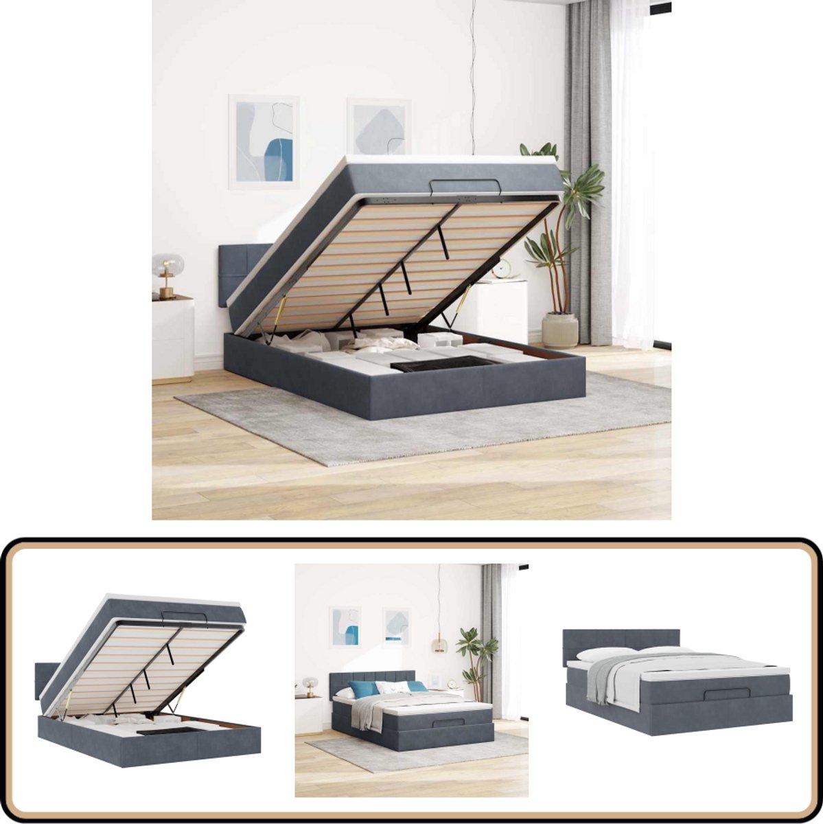 vidaXL Ottoman bed met matras 140x190cm fluweel donkergrijs