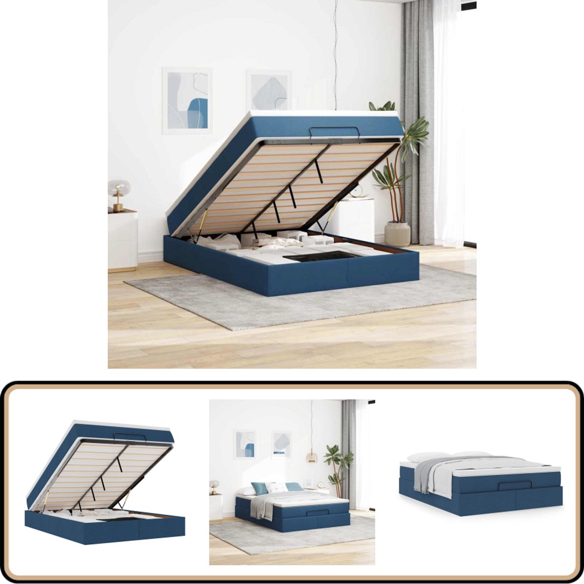 vidaXL Ottoman bed met matras 140x190cm stof blauw