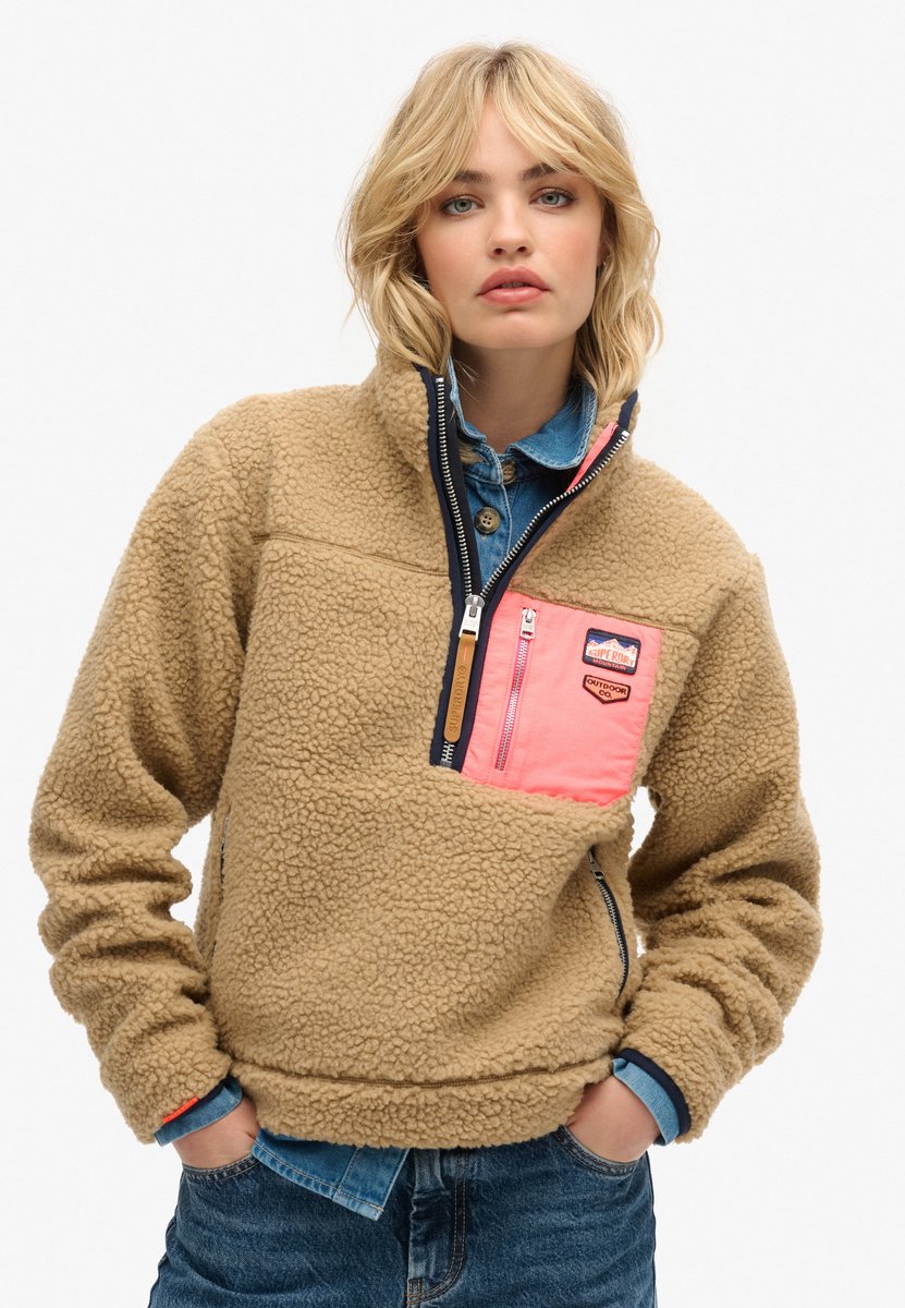 Superdry Vintage retro fleecetrui met halve rits Dames Truien Bruin