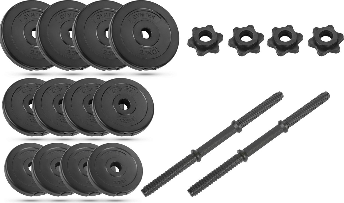 Gymtek® Halterset 20kg - Dumbells Set - Verstelbare Dumbells - 2x Halterstang - 4x 2,5kg, 4x 1,25kg, 4x 1kg - Halterset voor Krachttraining, Workout, Home Gym, Fitness thumbnail 6