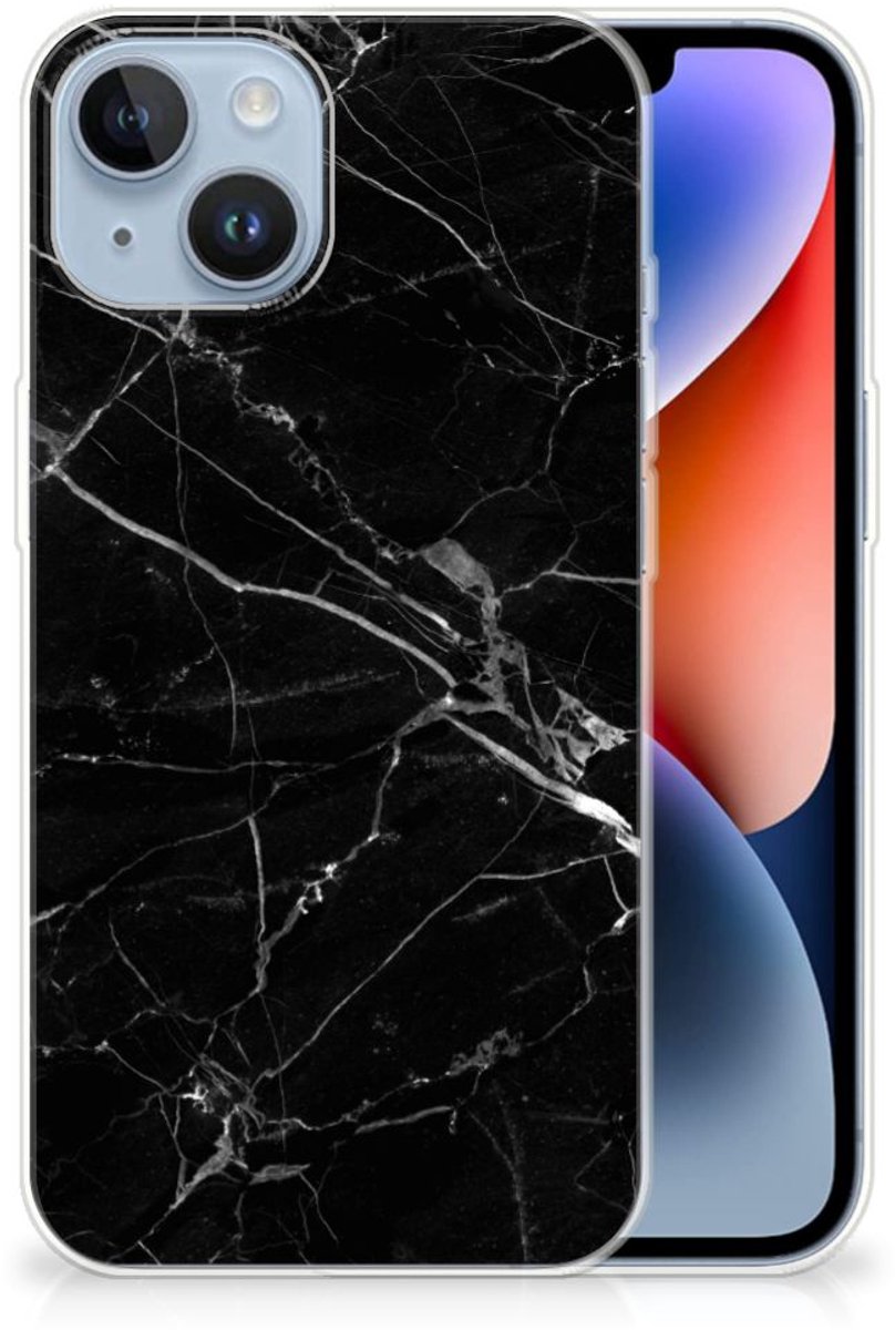 Apple iPhone 14 TPU Siliconen Hoesje Marmer Zwart - Origineel Cadeau Vader