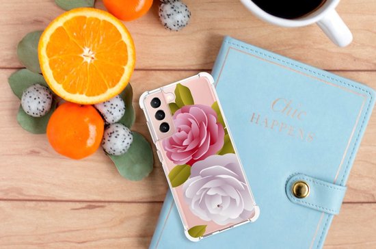 Coque Anti-choc Samsung Galaxy S21 FE Coque Téléphone Portable avec bordure transparente Roses