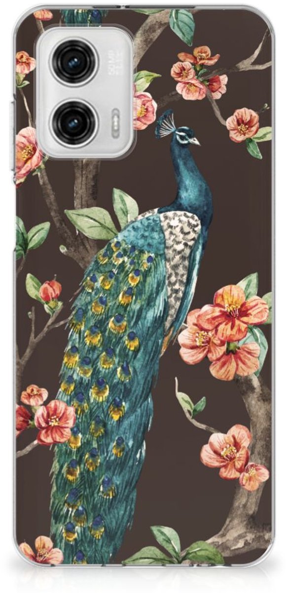 Motorola Moto G73 TPU Hoesje Pauw met Bloemen