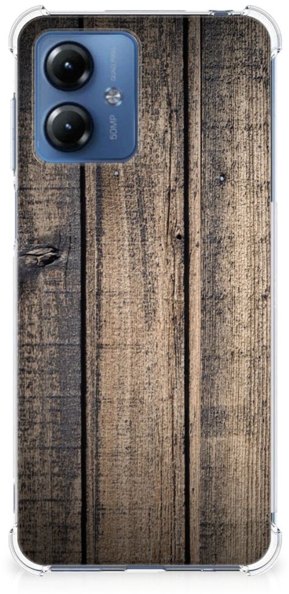 Motorola Moto G14 Stevig Telefoonhoesje Steigerhout
