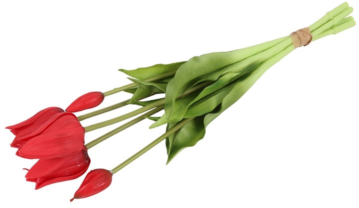 Countryfield Kunst tulpen boeket Greigii - 5x stuks - rood - real touch - 45 cm - levensechte kunstbloemen