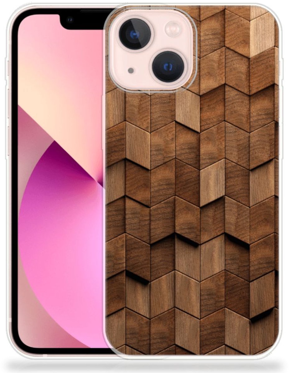 Bumper Hoesje voor iPhone 13 mini Wooden Cubes
