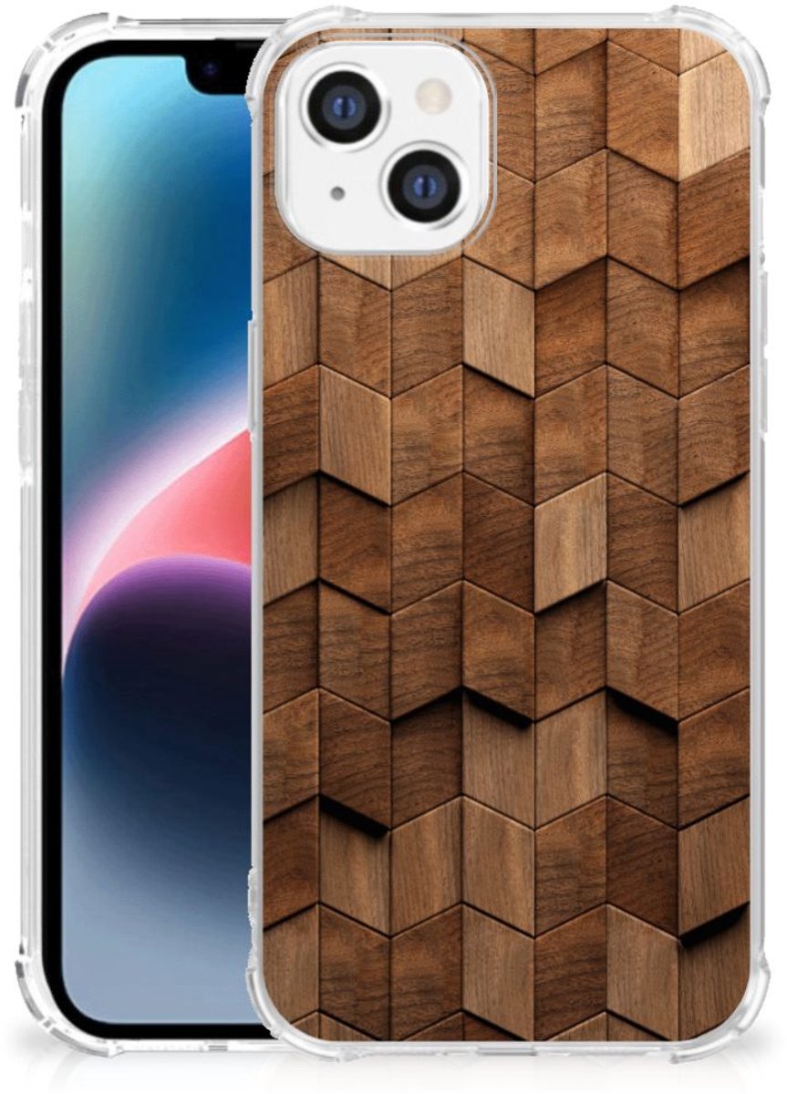 Stevig Telefoonhoesje voor Apple iPhone 14 Plus Wooden Cubes