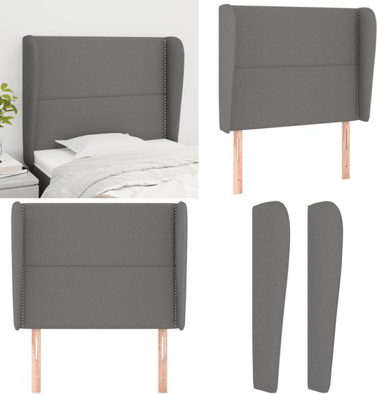 Bedframe met hoofdbord stof donkergrijs 80x200 cm kopen