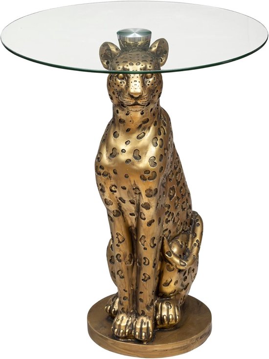 Ronde salontafel van hars en gehard glas D40cm goud | bol
