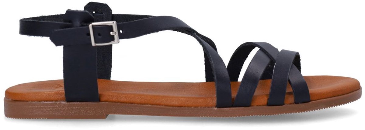 Manfield - Dames - Zwarte leren sandalen - Maat 41