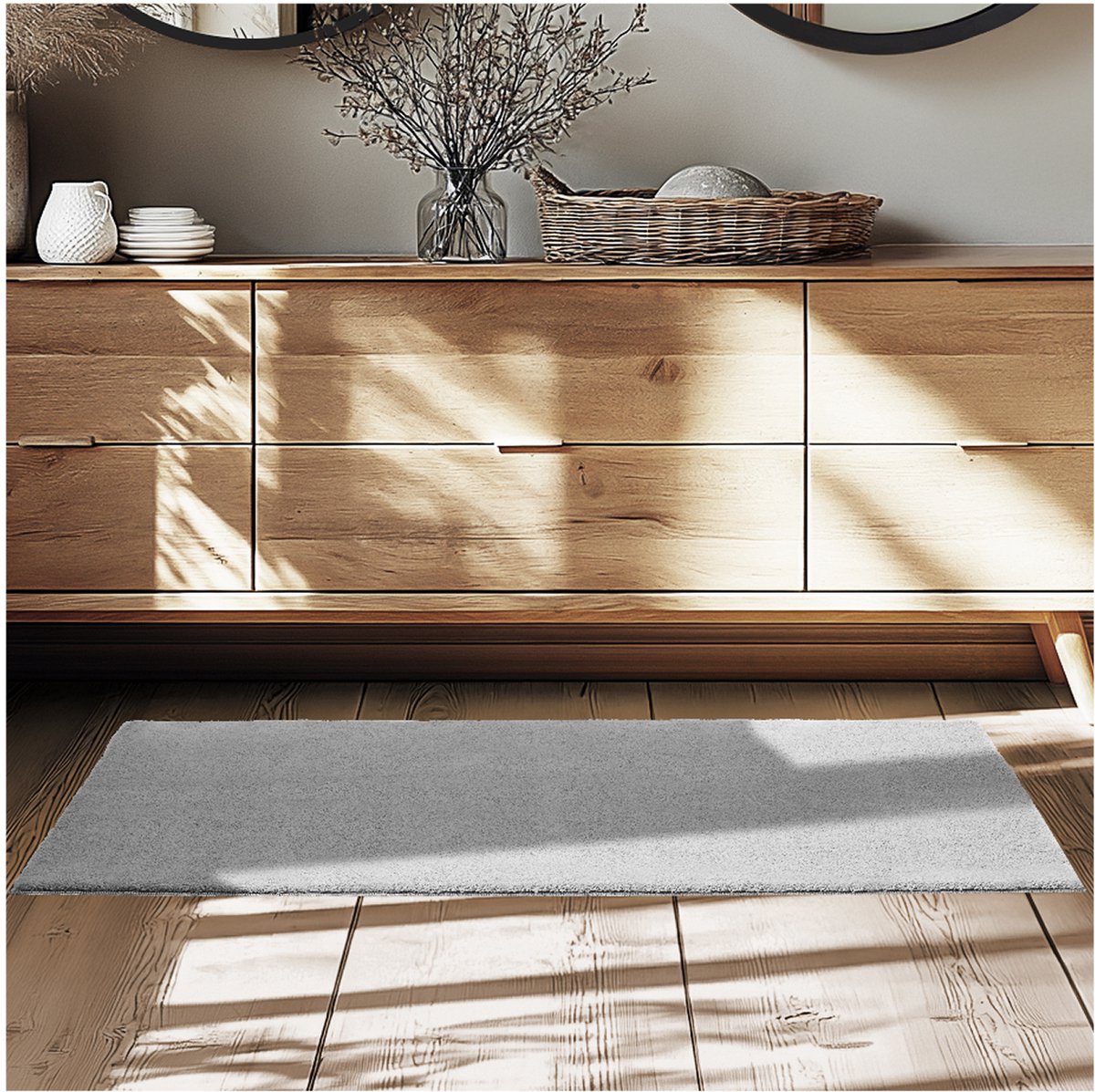 tectake® Kortpolig Vloerkleed - 60 x 110 cm - Grijs - 1630 g/m² Poolgewicht - Tapijt voor Woonkamer, Slaapkamer, Eetkamer - Onderhoudsvriendelijk en Wasbaar - Antislip Ondertapijt - Allergievriendelijk - Diverse maten en kleuren
