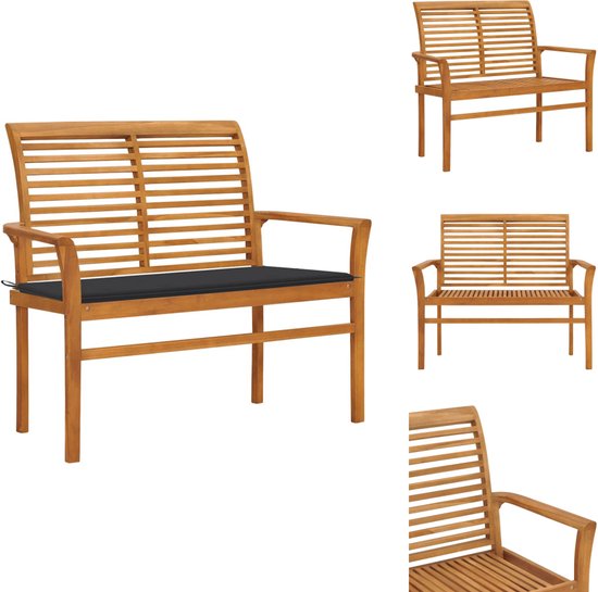 vidaXL Banc de jardin - Bancs de jardin - Banc de jardin - Bancs de jardin - Banc de jardin avec kussen anthracite 112 cm Bois de teck massif