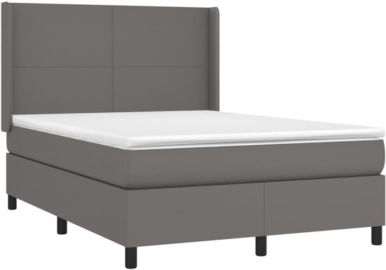 vidaXL Boxspring met matras kunstleer grijs 140x190 cm - Boxspring - Boxsprings - Bed - Slaapmeubel
