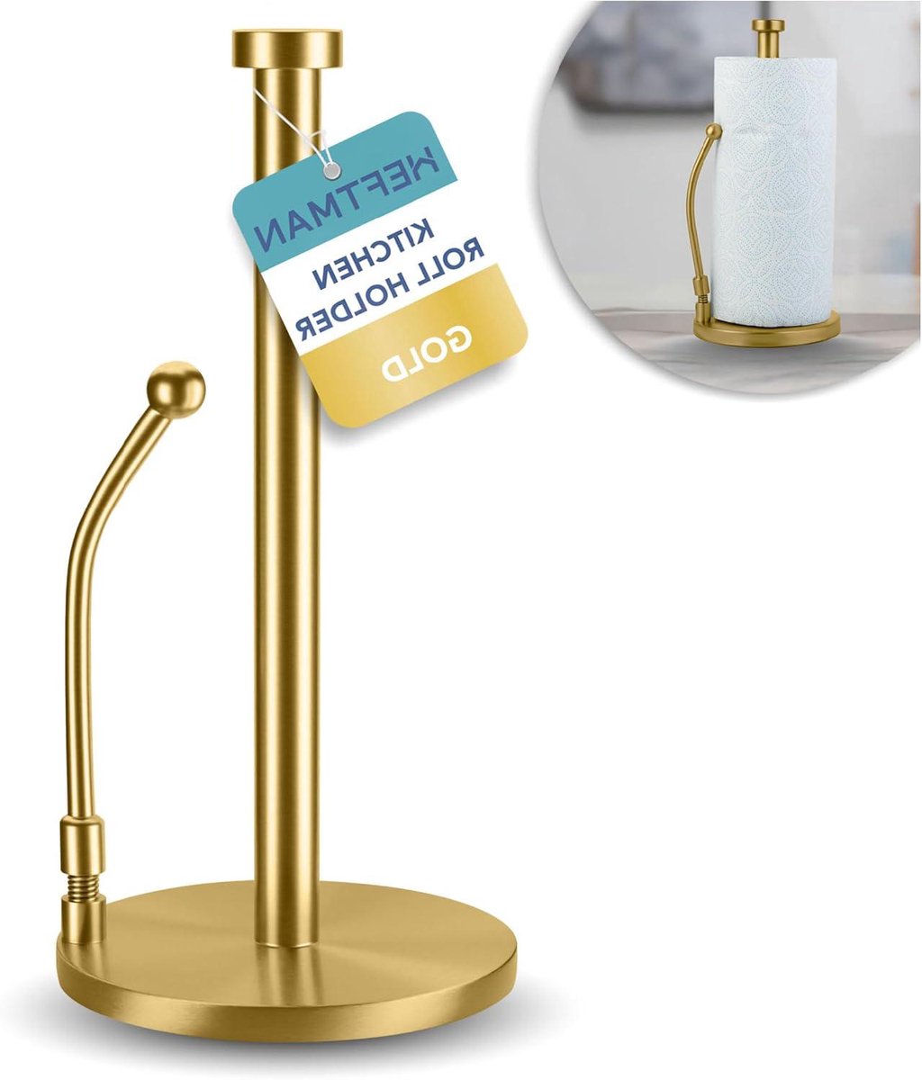 Gouden keukenrolhouder - vrijstaand en antislip - roestvrijstaal