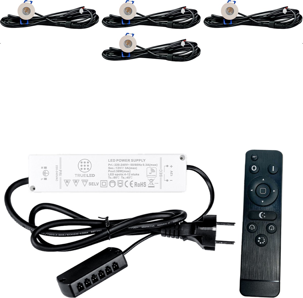 TrueLED Compact White - Inbouw LED Spot Dimbaar voor Overkapping - IP65 Verlichting voor Veranda - Complete set van 4 LED Spots