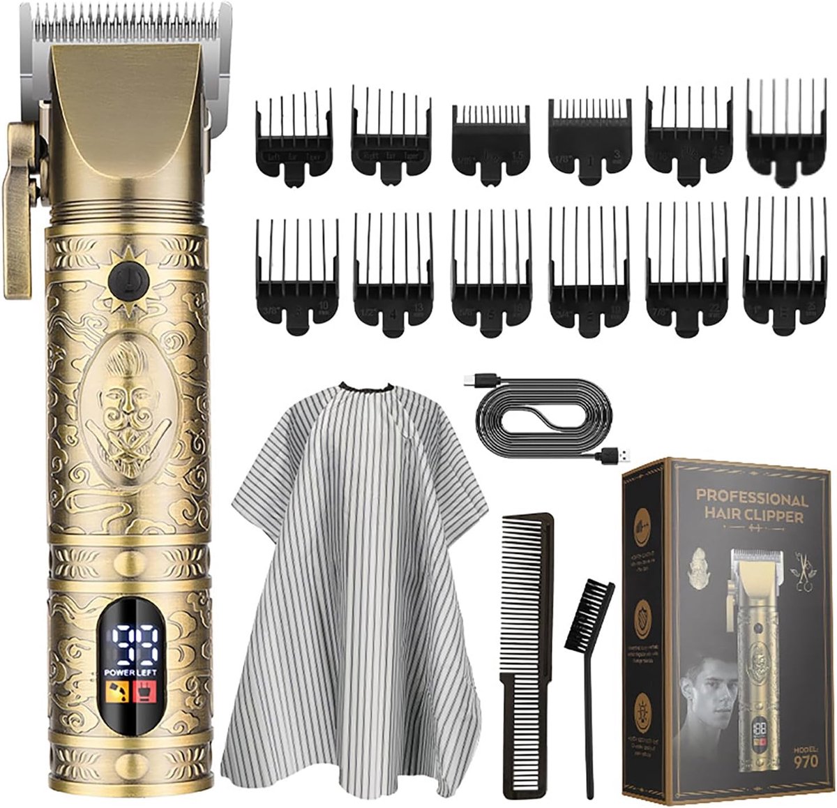 Professionele Draadloze Tondeuse voor Heren - Zero Gapped T-Blade Trimmer met USB Oplaadkabel