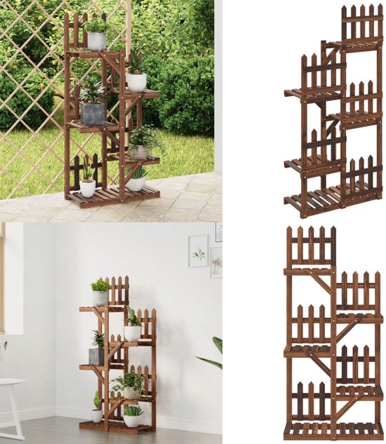 VidaXL Plantenstandaard 58x25x51 Cm Massief Vurenhout - Gecarboniseerd Bruin