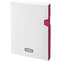 Wit doosje voor een roze notitieboek met "JOURNALBOOKS" logo.
