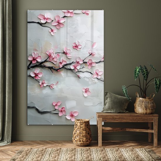 MuchoWow® Peinture sur verre 100x150 cm - Peinture sur verre acrylique - Fleur - Artistique - Rose - Sakura - Photo sur verre - Décoration murale salon - Décoration murale chambre - Peintures