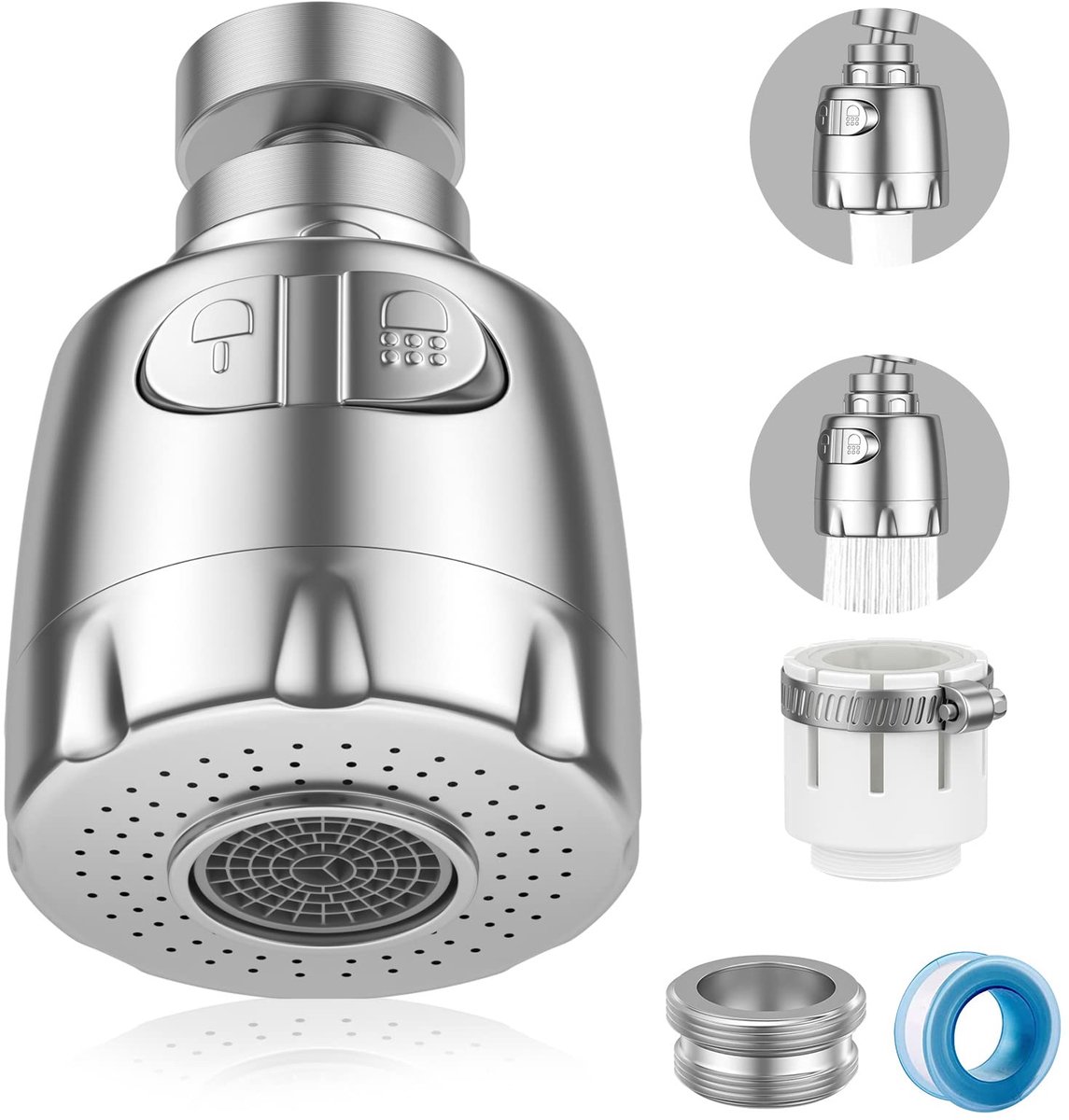 My Ninki ® Verstelbare Kraanbeluchter met 360 Graden Draaibaarheid en Twee Sproeistanden voor Keuken en Badkamer