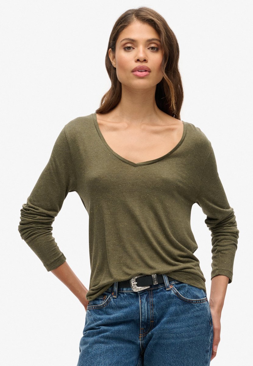 Superdry Jersey top met V-hals en lange mouwen Dames Khaki