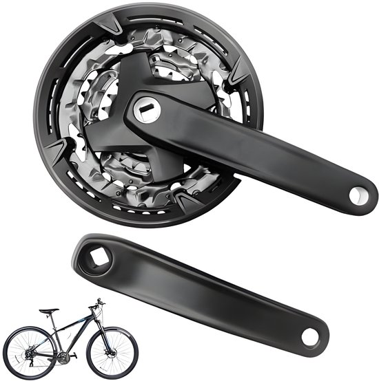 T best Fiets Crankset, Koolstofstaal Crankstel Crank 24-34-42T met Kettingen Cover voor Mountainbike