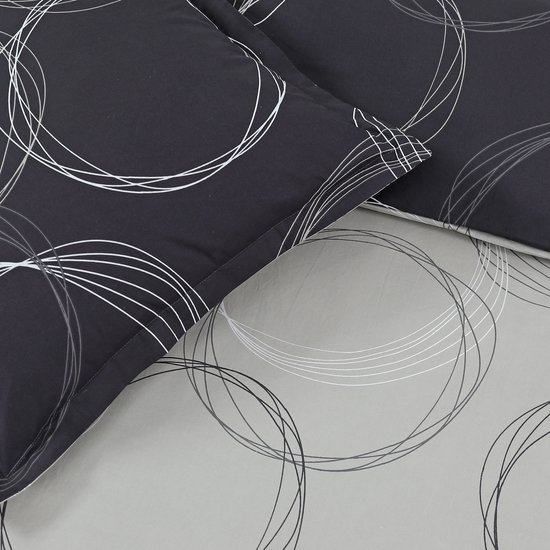 VISION Lenny - Tweezijdig omkeerbaar Dekbedovertrekset - 100% katoen: zacht en soepel - Kingsize - Dekbedovertrek 260 x 240 cm met 2 bijhorende slopen - Antraciet / Grijs - Oekotex gecertificeerd van VISION — afbeelding 3