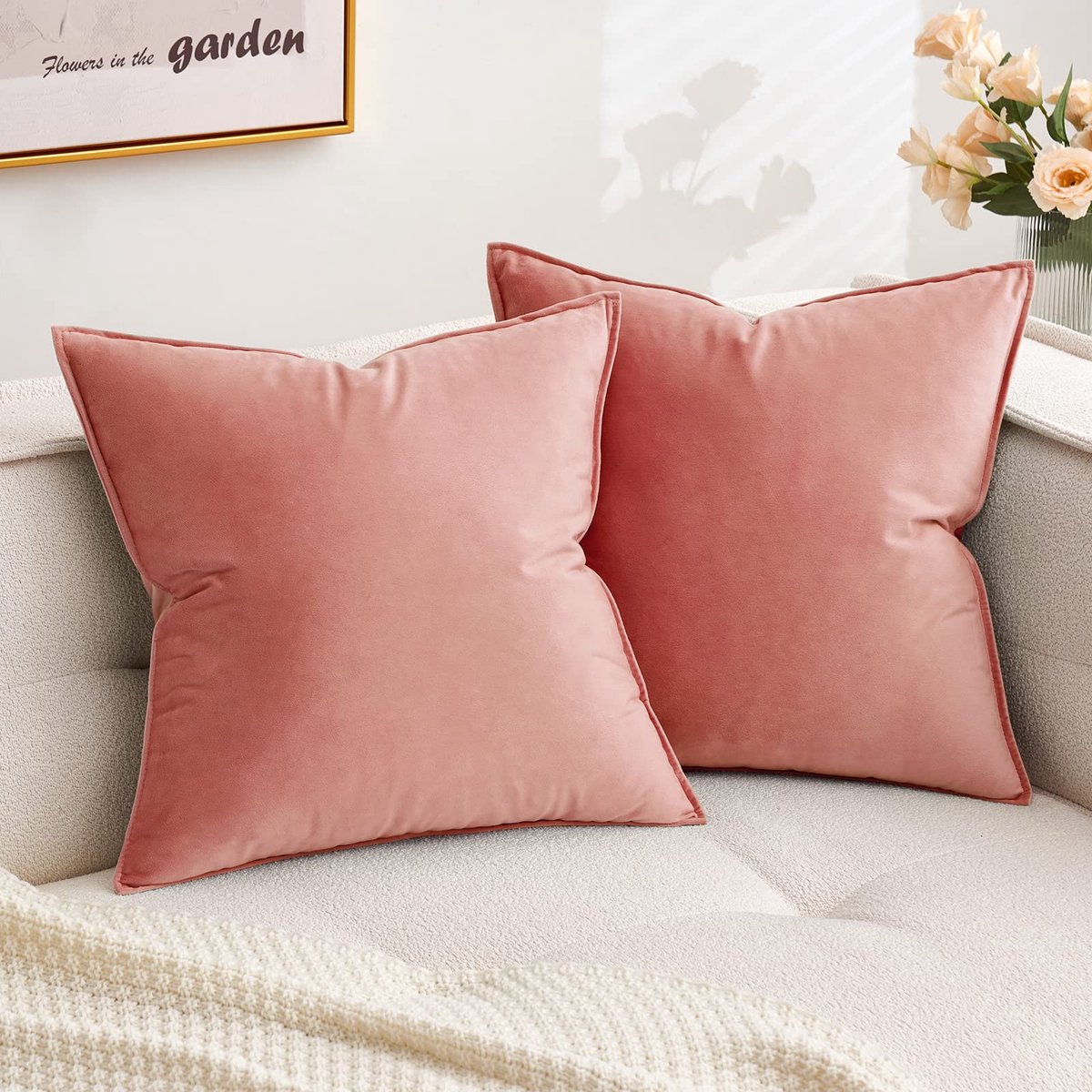 My Ninki ® Elegante Fluwelen Kussenhoezen Set van 2 met Omwikkelde Rand voor Woonkamer en Slaapkamer, 40 x 40 cm, Oudroze