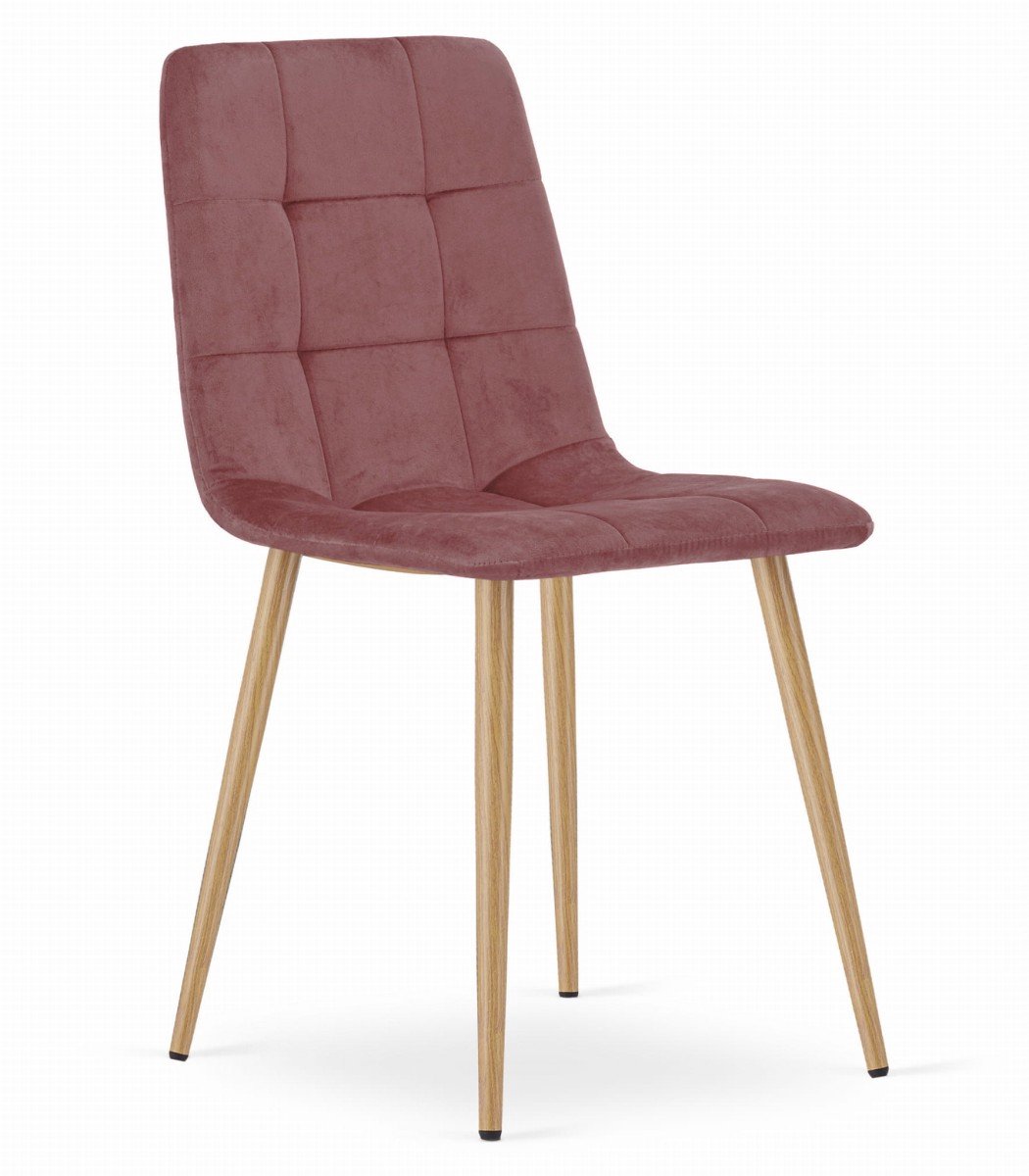 LEOBERT Eetkamerstoel KARA Donkerroze – Velvet Bekleding, Ergonomisch Design, Houtlook Metalen Poten, Comfortabele Zitting, Max. 120 kg