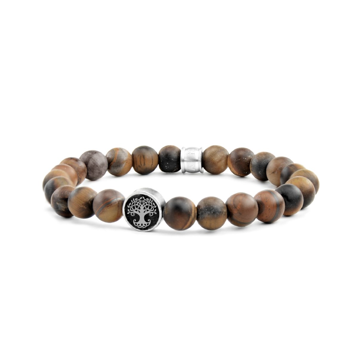 Frank 1967 7FB-0471 Armand Heren - Tijger oog - 8mm - beads - Levensboom - 12,5mm - 20cm - Staalkleurig