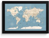 Poster in lijst - Fotolijst 30x20 cm - Posters - Wereldkaart - Oceaan - Realistisch - Blauw - Posterlijst zwart - Decoratie - Wanddecoratie woonkamer - Muurdecoratie slaapkamer