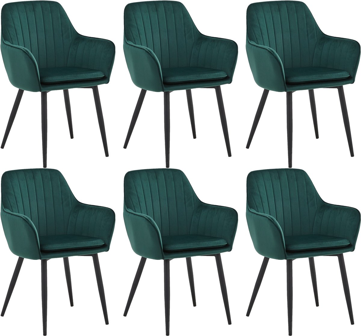 Colenis® - Lavinia Eetkamerstoel - Set Van 6 - Groen - Fluweel - Velvet - Industrieel - Met armleuning