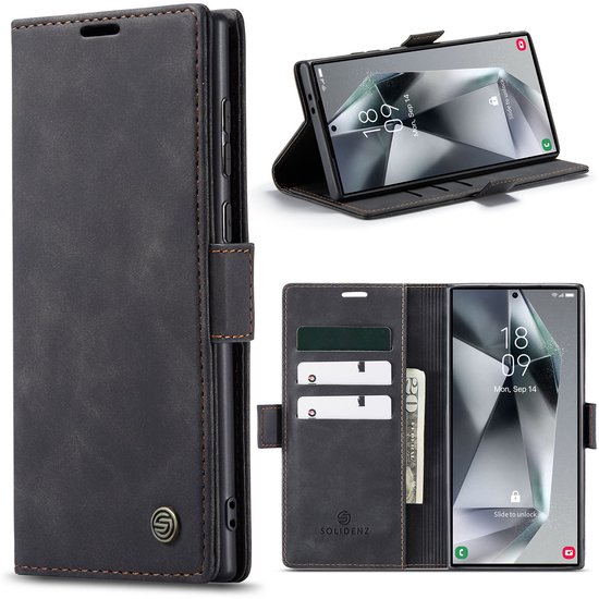 Magnetisch afsluitbaar telefoonhoesje Samsung Galaxy S25 Ultra zwart PU-leer met kaarthouder, kickstand, RFID-bescherming