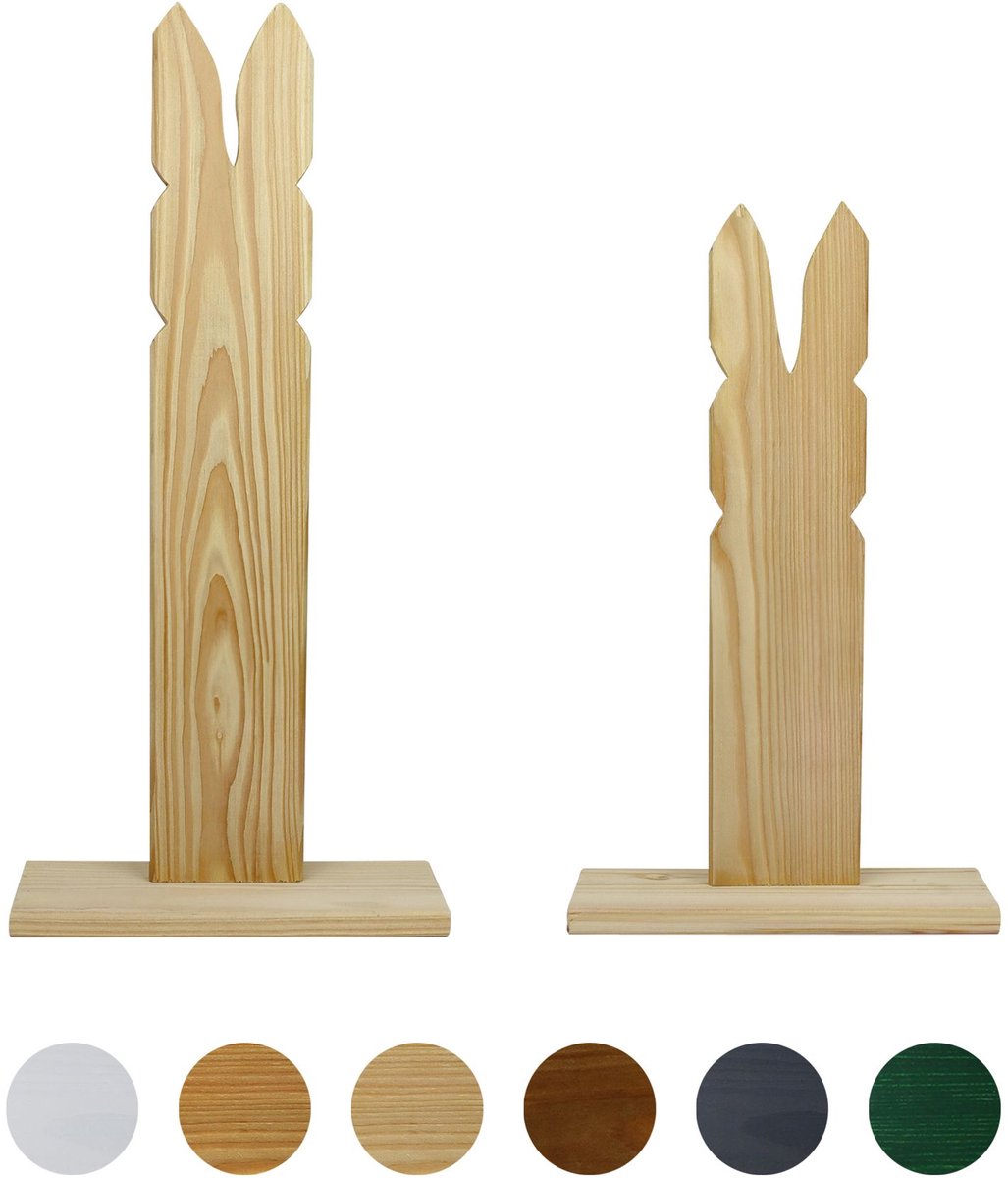 2er SET Paasdeco Haas van Hout Onbehandeld 40 en 50 cm Hoog DIY Deko Figuur Pasen Lente 