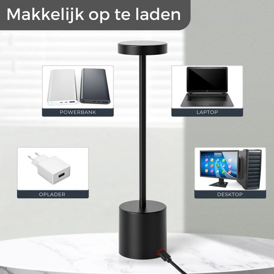 Boncy® Lampe de Table de Luxe Lampe de Bureau Rechargeable & Tactile - LED Dimmable avec 3 options de chaleur - Lampe de Bureau Industrielle Zwart Mat 35cm - Veilleuse Table Chambre Salon ou Lampe de Chevet - Adultes Bébé et Enfants - Lampes de table