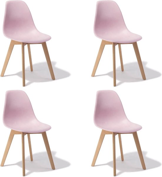 KITO - Chaises de salle à manger - Set de 4 chaises de salle à manger roses avec pieds en bois - Design scandinave