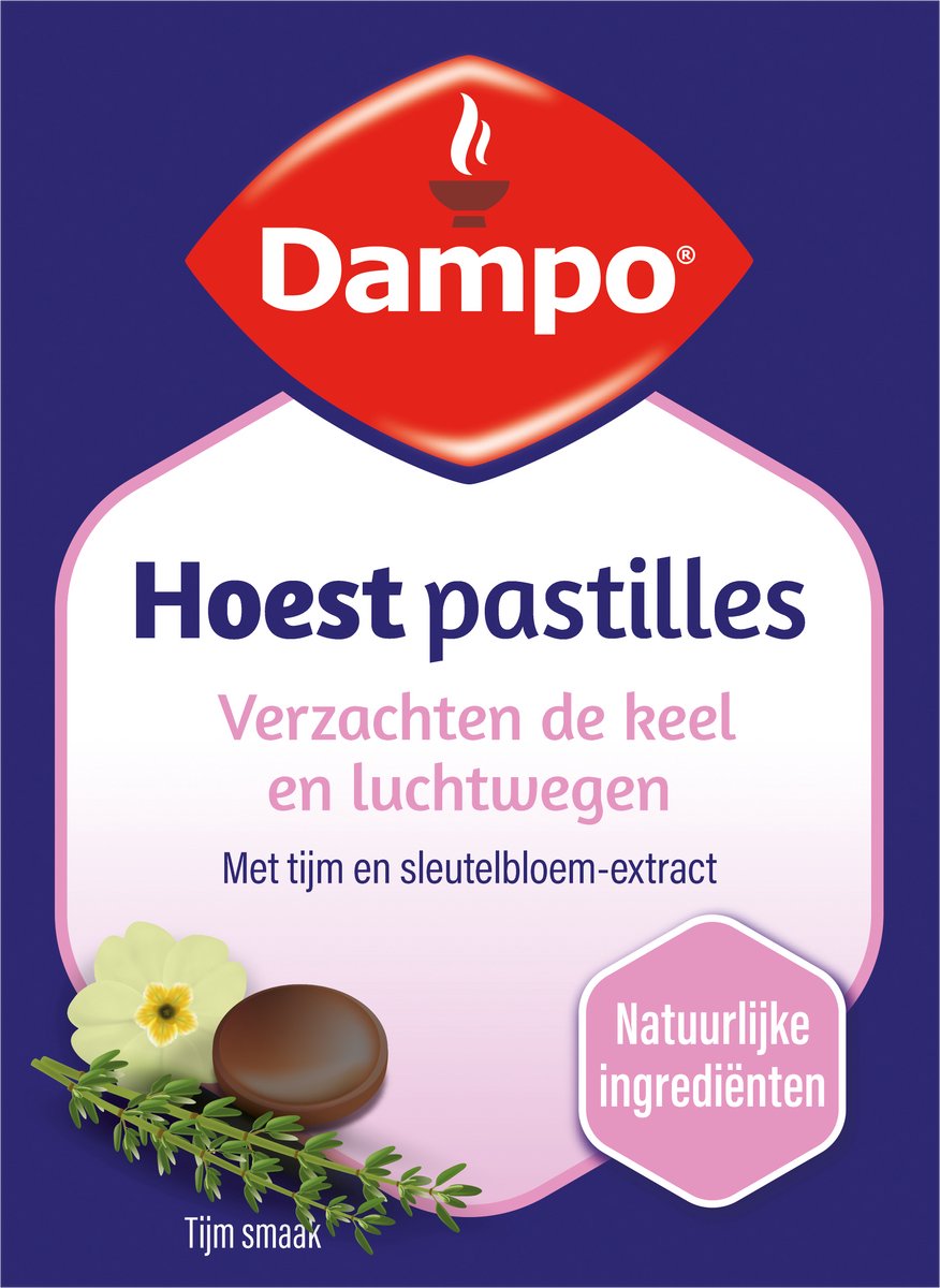Goedkoopste Dampo Hoest pastilles - Verzachten de keel en luchtwegen - Natuurlijke ingrediënten - Met Tijm smaak - Vanaf 6 jaar - 24 pastilles