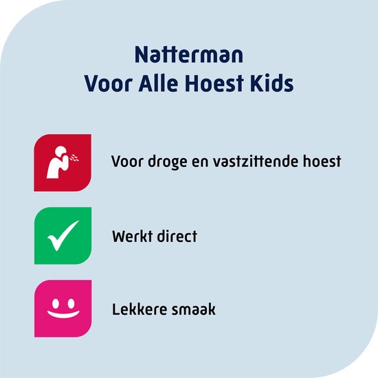 Natterman Direct Voor Alle Hoest kindersiroop - Voor droge en vastzittende hoest - Vanaf 1 jaar - Kids - Hoestdrank - Medisch hulpmiddel - 180 ml