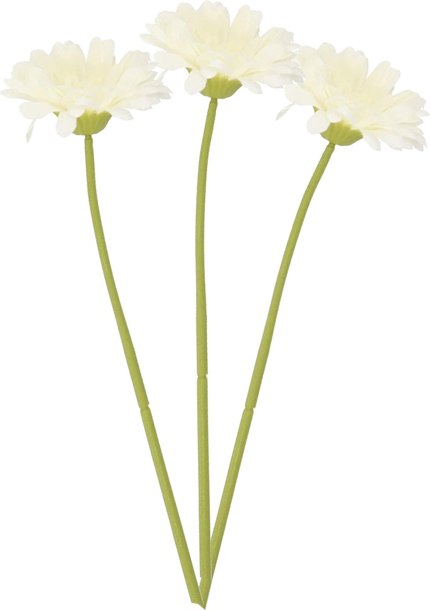 DK design Kunstbloem Gerbera - 3x - 72cm - wit - Real Touch - kunst zijdebloemen