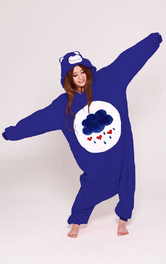 KIMU Onesie Donkerblauwe Troetelbeer Pak - Maat L-XL - Troetelberenpak Beer Kostuum Grumpy Wolk - Berenpak Huispak Pyjama Dames Heren Carnaval Carnavalspak