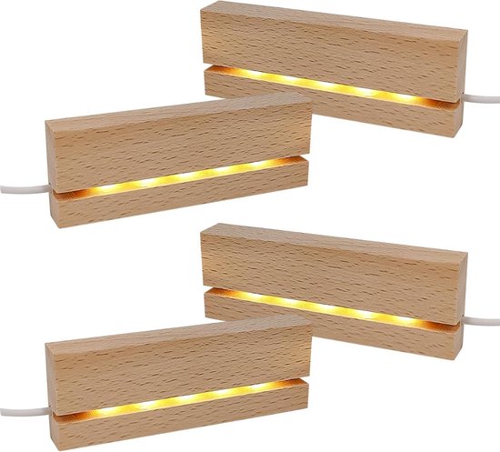 Wood LED Light Acrylic Plate Display Base Pedestal Wooden U-shaped Light Base for Crystal Art Glass DIY Carving Night Lights