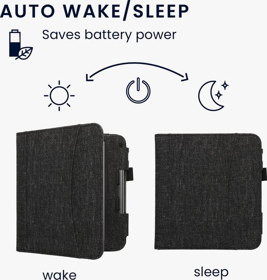 kwmobile Flip cover eReader hoesje geschikt voor Kobo Libra Colour - Met handvat - In donkergrijs van Merkloos — afbeelding 4