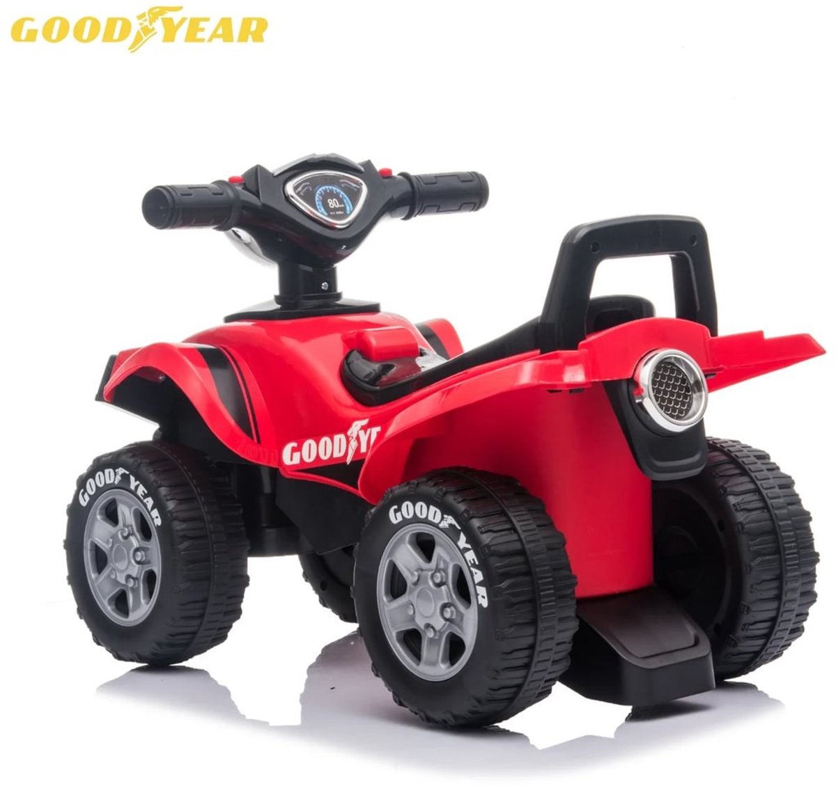 Goodyear Loopauto 1 tot 3 jaar – Officieel Gelicentieerde Quad Loopauto met Verlichting, Toeter & Opbergvak – Buitenspeelgoed Peuter met Blokstandaard & Cadeaubox – Rood – foto 4