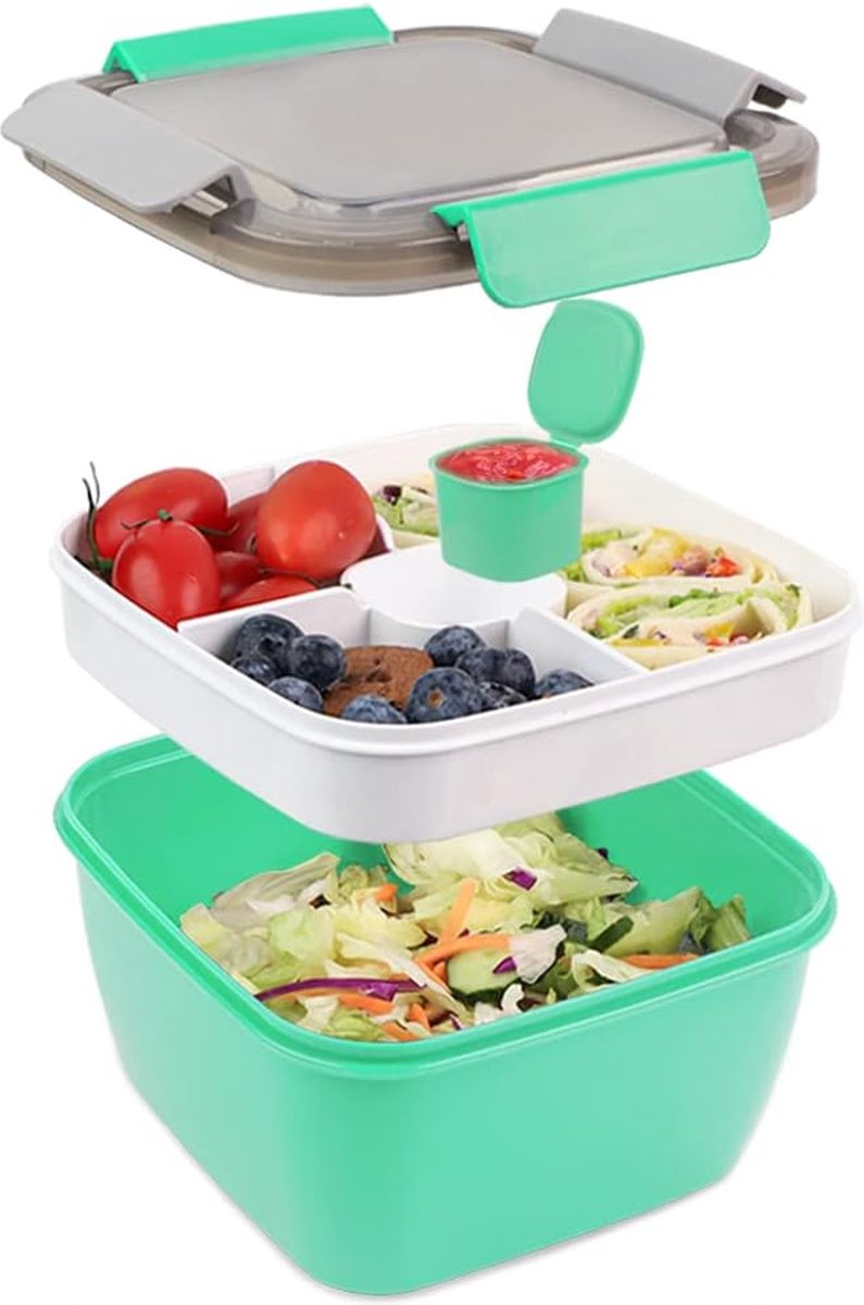 Goodivery ® Lunchbox met 3 Compartimenten en Sausbak - 1500 ml